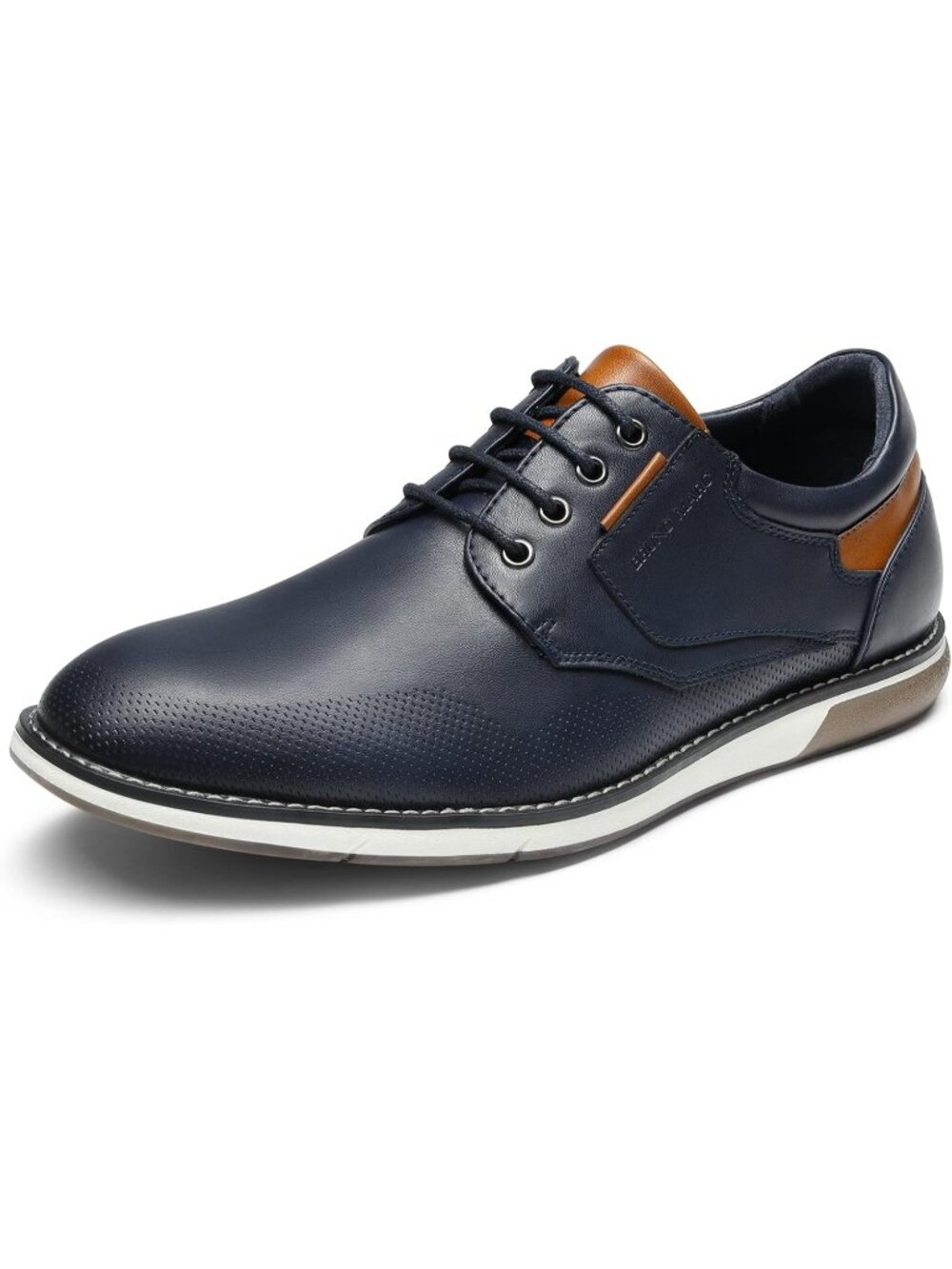 Men's Blue Shock-absorbent Perforated Synthetic Fit Leather Oxford Derby Shoes